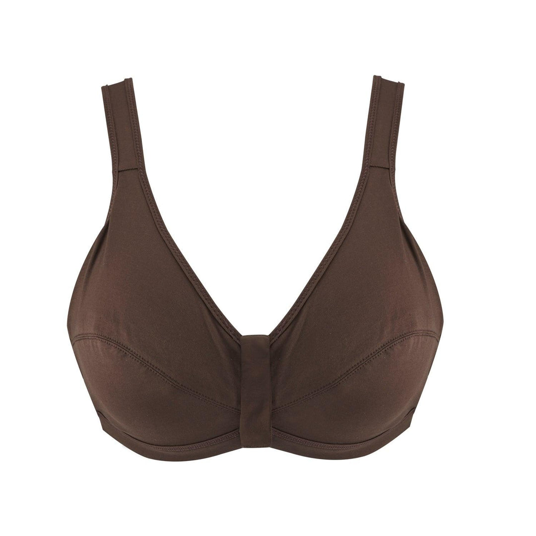 JulieMay Cocoa front-closure post-surgery bra in soft silk and organic cotton
