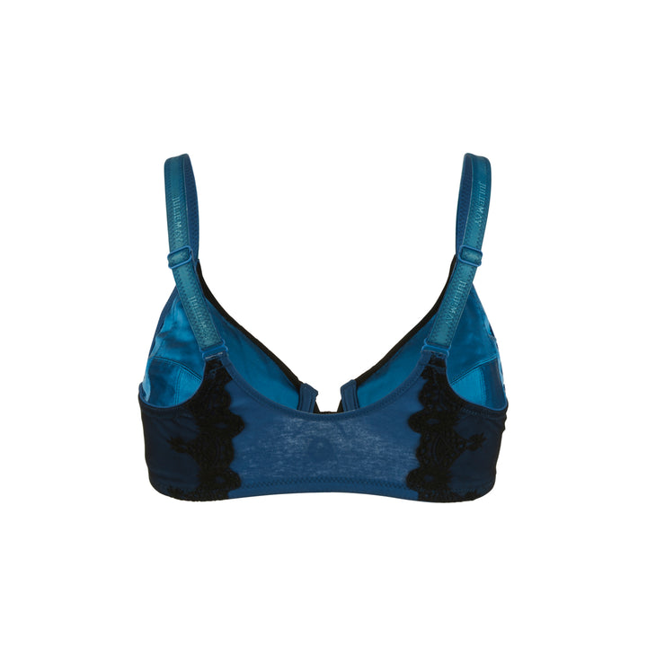 Elysia Navy Blue Silk and Organic Cotton Front Closure Full Cup Underwired Bra, back view – Juliemay Lingerie