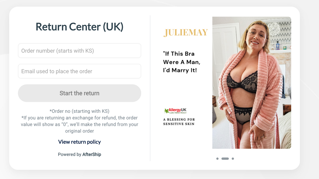 Screenshot of the JulieMay UK return centre portal