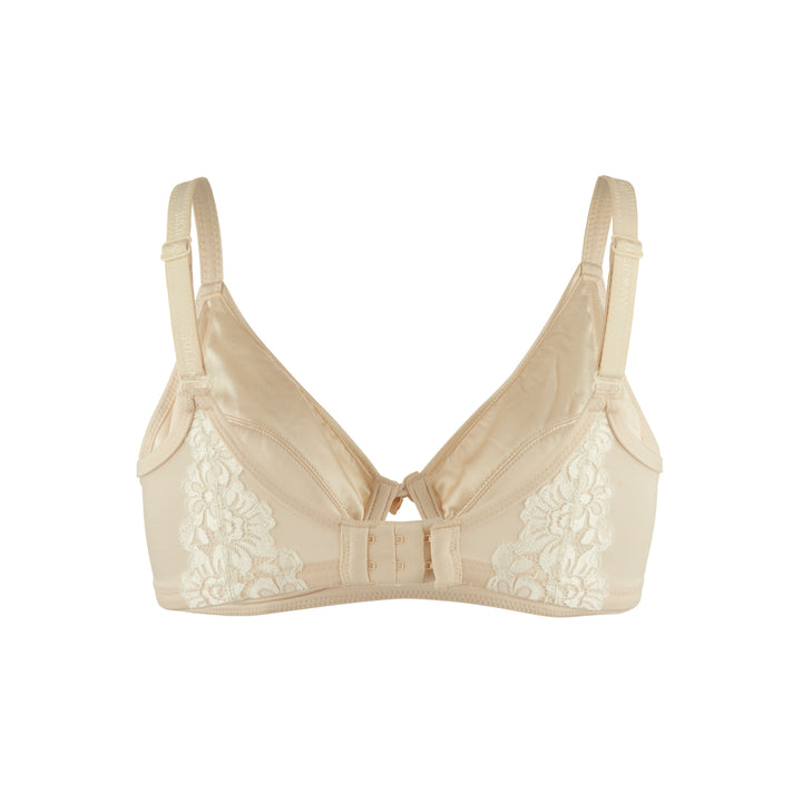 Rosie Silk and Organic Cotton Lace Full Cup Wireless Bra in Blush, back view – Juliemay Lingerie