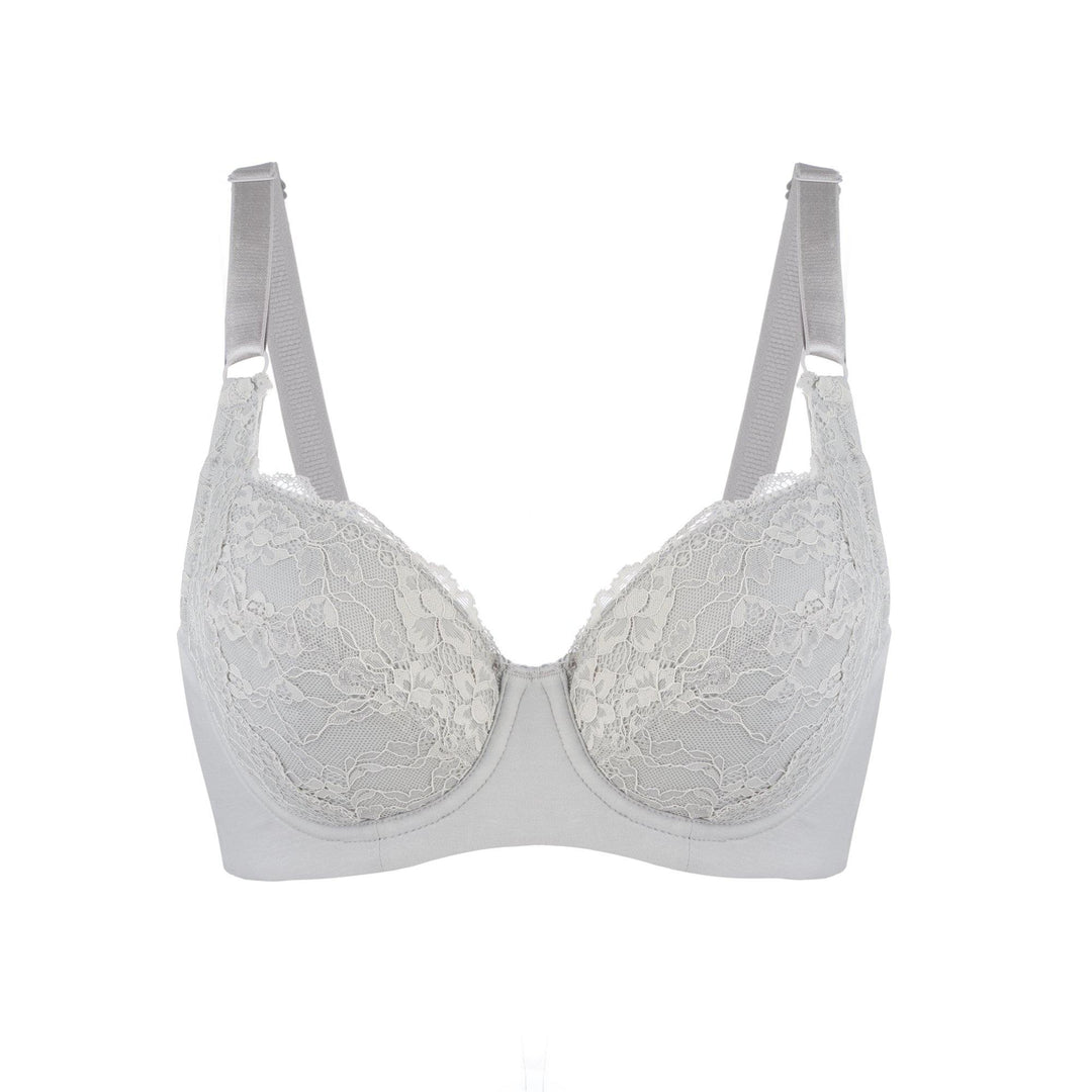 Mercury Lace Silk and Organic Cotton Plunge Bra, front view – Juliemay Lingerie