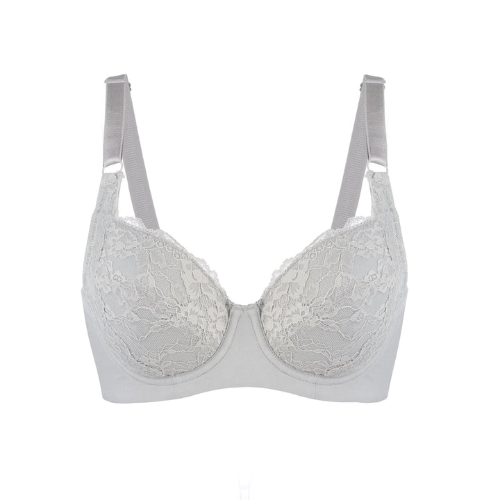 Mercury Lace Silk and Organic Cotton Plunge Bra, front view – Juliemay Lingerie