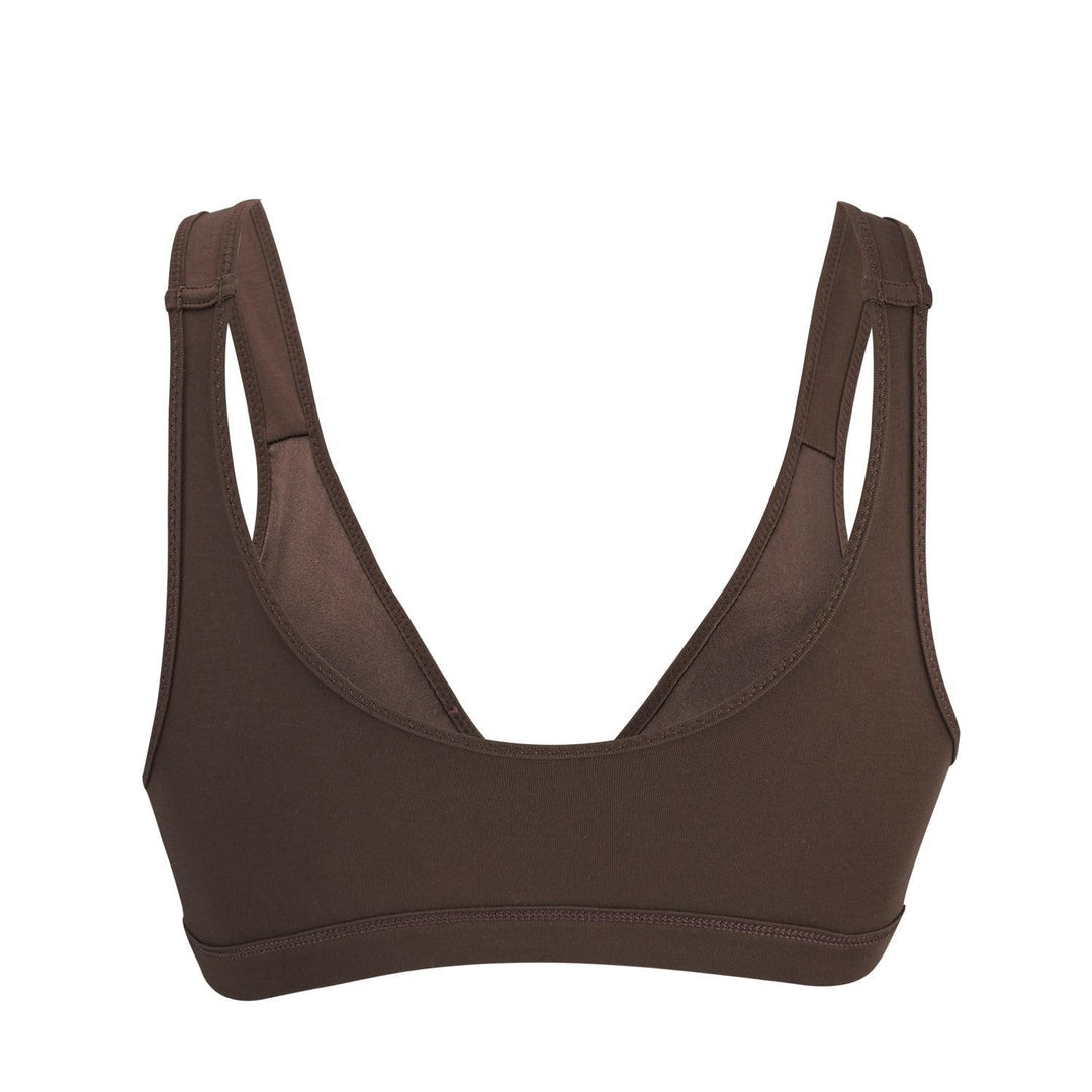 Cocoa Full Cup Front Closure Silk and Organic Cotton Wireless Bra, view 3 – Juliemay Lingerie