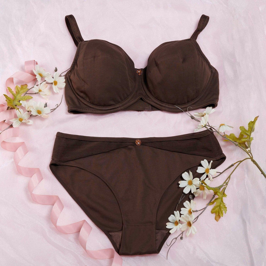 Cocoa Underwired Silk and Organic Cotton Full Cup Bra with removable paddings, view 2 – Juliemay Lingerie