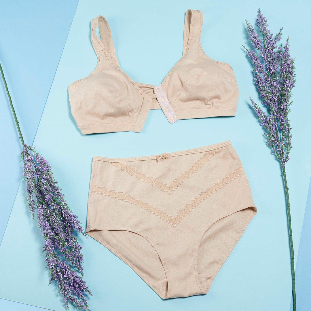 Ivory Full Cup Front Closure Silk and Organic Cotton Wireless Bra, view 2 – Juliemay Lingerie